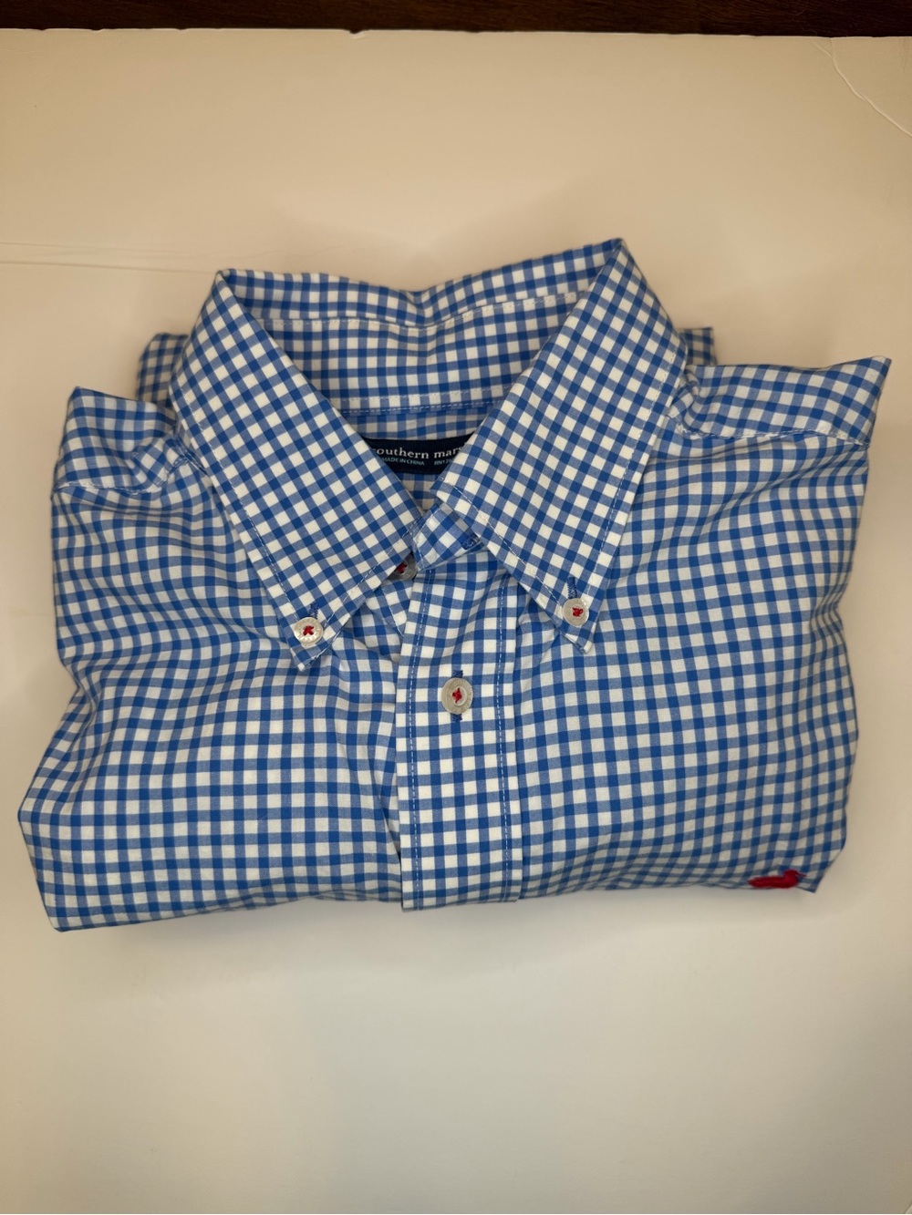 Southern Marsh Shirt Mens M Blue Gingham Cotton Long Sleeve Button Up Casual